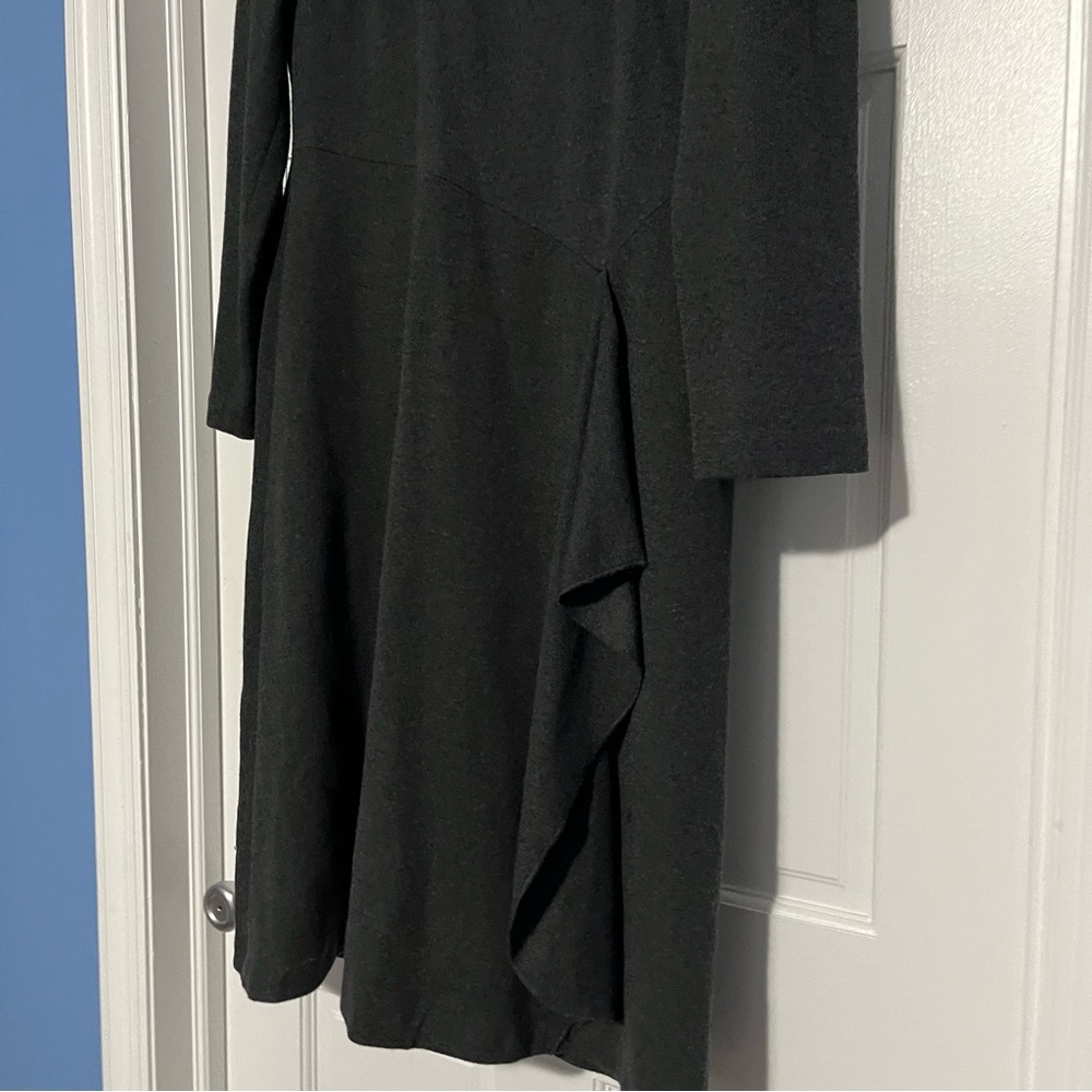 Talbots Petites 100% merino wool gray long sleeve midi fall dress neutral